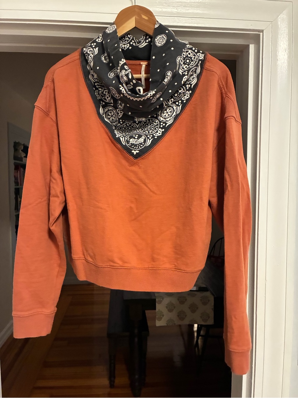 Free People Cropped Bandana Sweatshirt in Burnt Orange 🤠